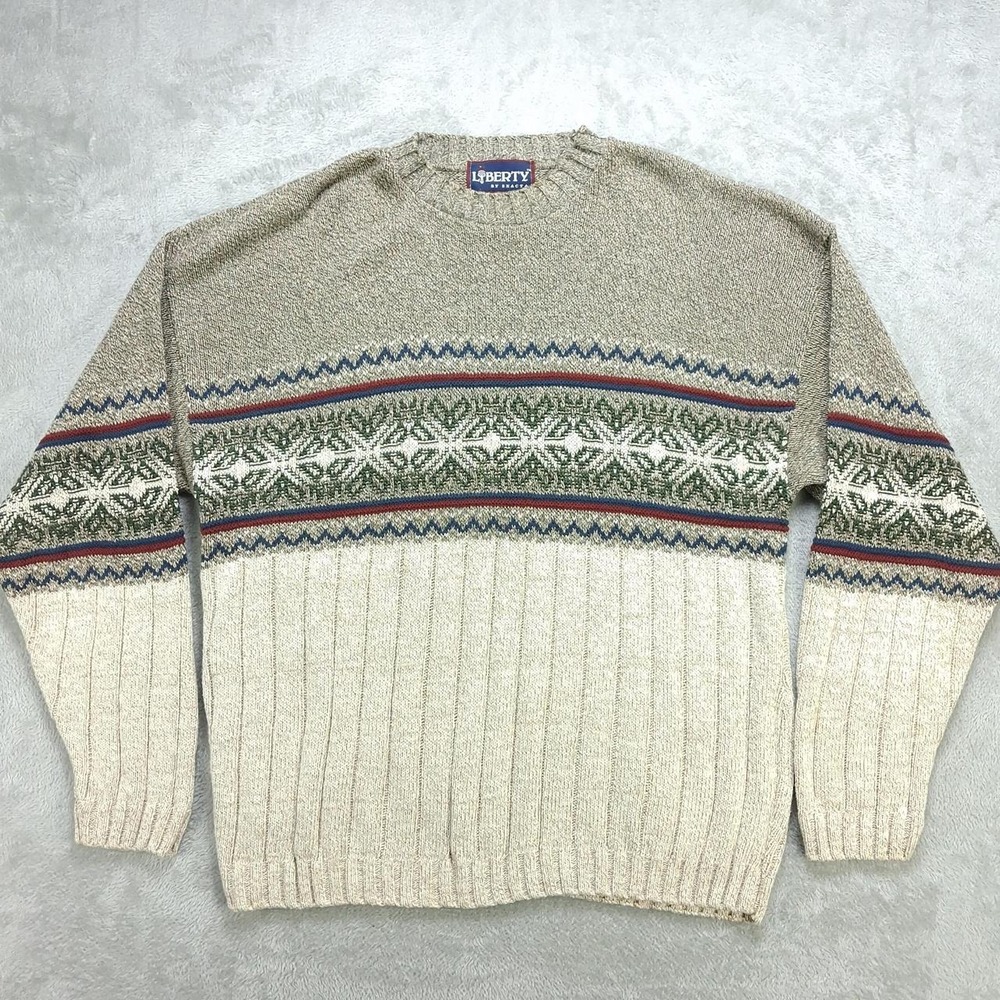Vintage Liberty by Exacta Mens XL Fair Isle Sweater Made in USA Cotton Cream